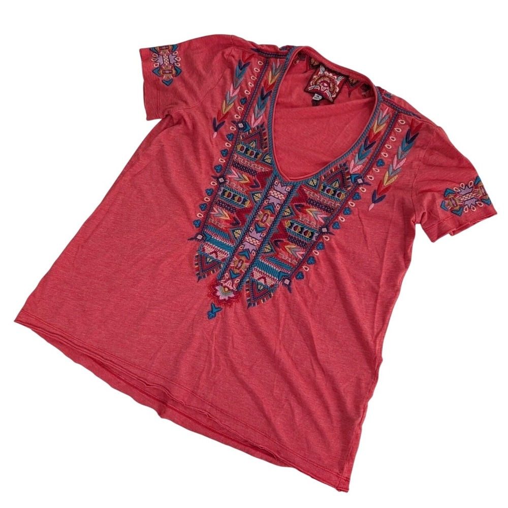 Johnny Was‎ JWLA Embroidered Boho Peasant Top Womens XS Red Cotton Shirt